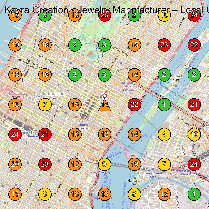 Kayra Creation - Jewelry Manufacturer Jewelry Manufacturer GeoGrid ranking map for New York NY